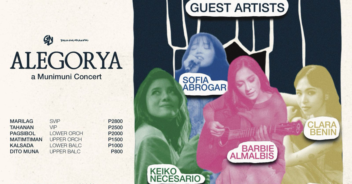 Barbie Almalbis, Clara Benin, Keiko Necesario and Sofia Abrogar to join ALEGORYA: A Munimuni Concert